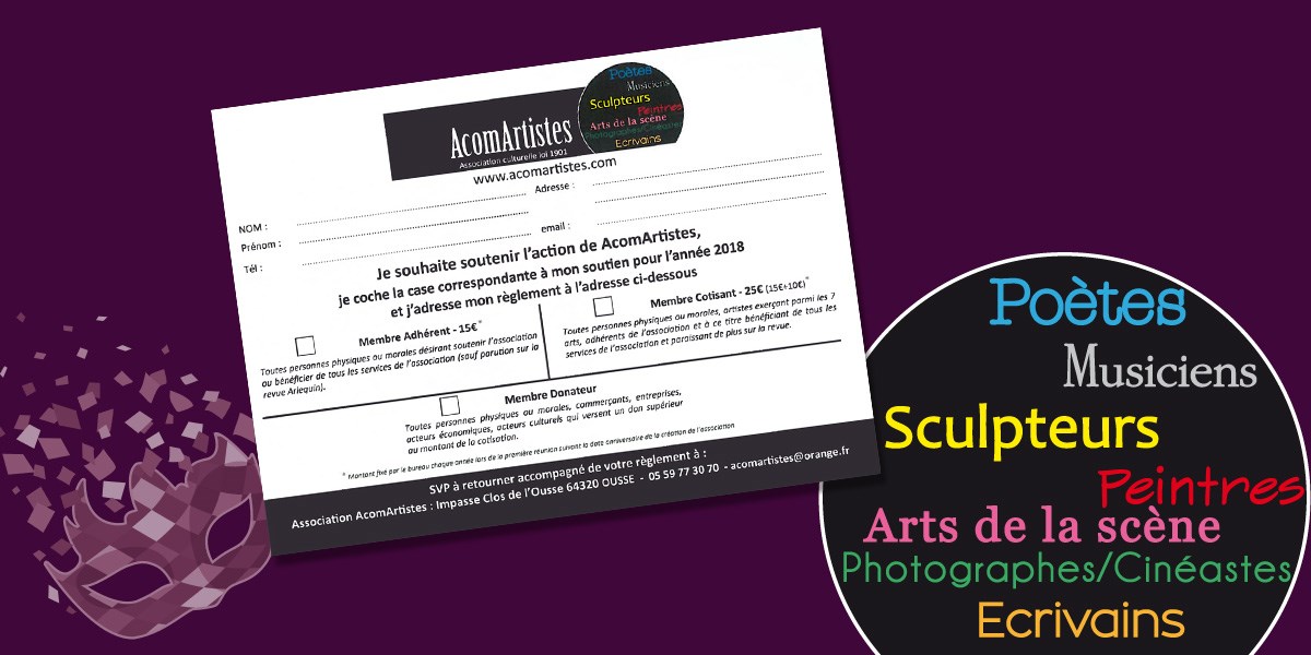 Association AcomArtistes | adhérer association culturelle, don association culturelle pau, acomartistes, artistes pau, don artistes pau, adhésion artistes pau | Pau (64)