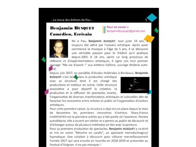 Association Acomartistes | association riratutete, benjamin busquet, ecrivain, salon ecrivain, arts de la scene pau | Pau (64)